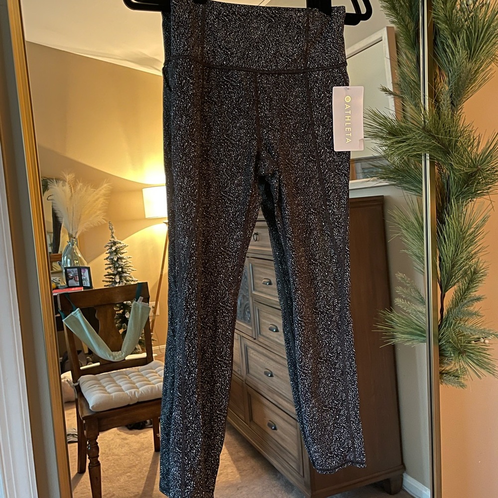 ATHLETA LIGHTNING STATIC 7/8 TIGHT LEGGING SZ S BLACK PATTERN NWT $98 RUN YOGA